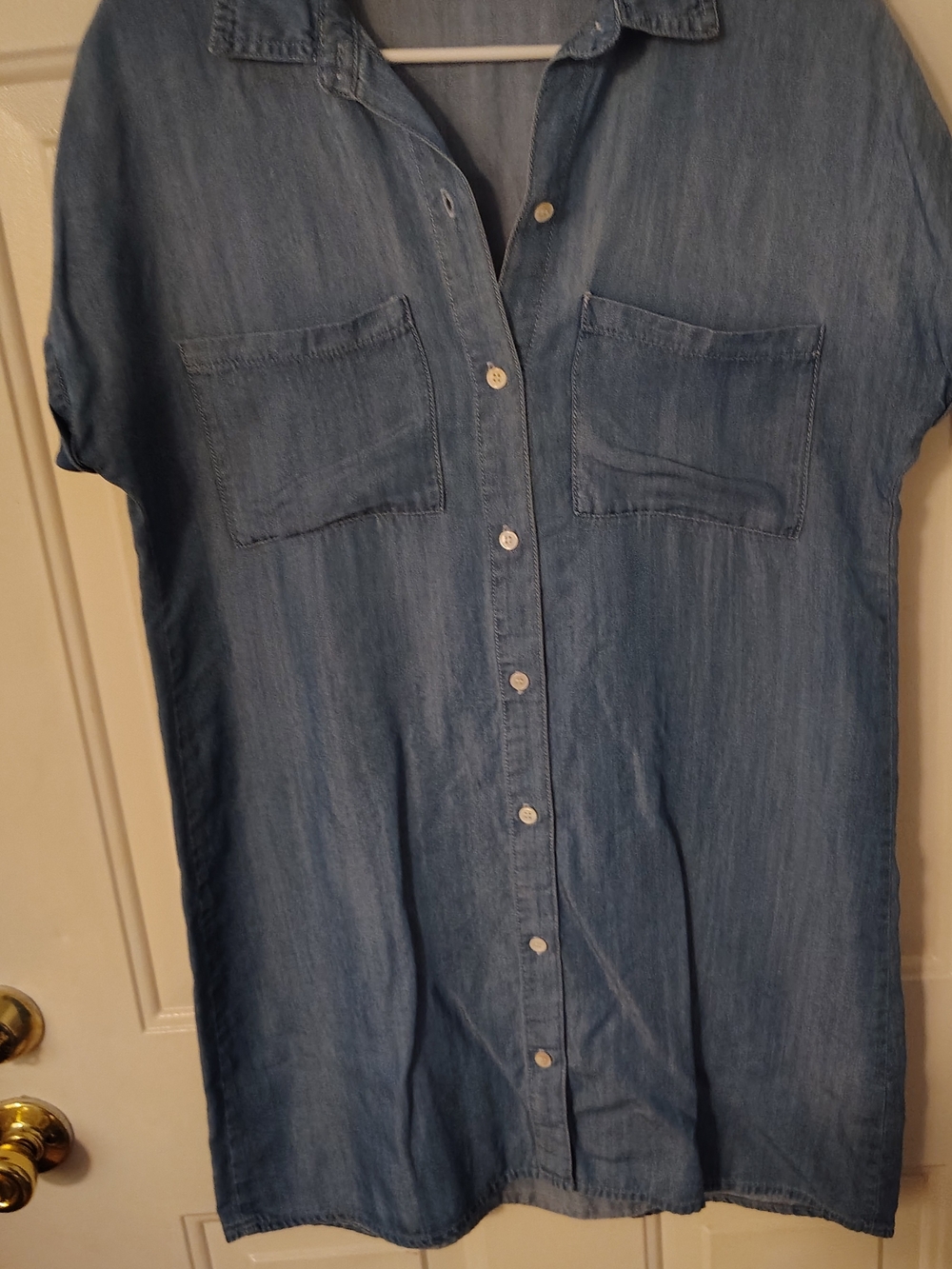 Casual Blue Denim Short-Sleeve Button-Down Shirt